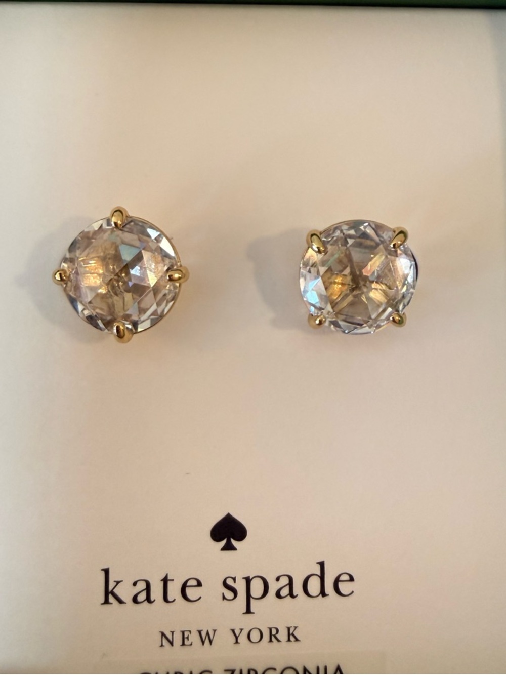 NWT Kate Spade Clear Crystal & Gold Stud Earrings - Picture 3 of 4